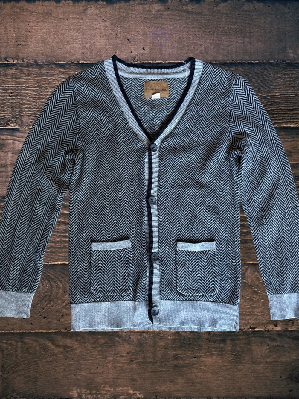 Young Indy - Boy’s Herringbone Elbow Patch Cardigan from Hope & Henry, medium